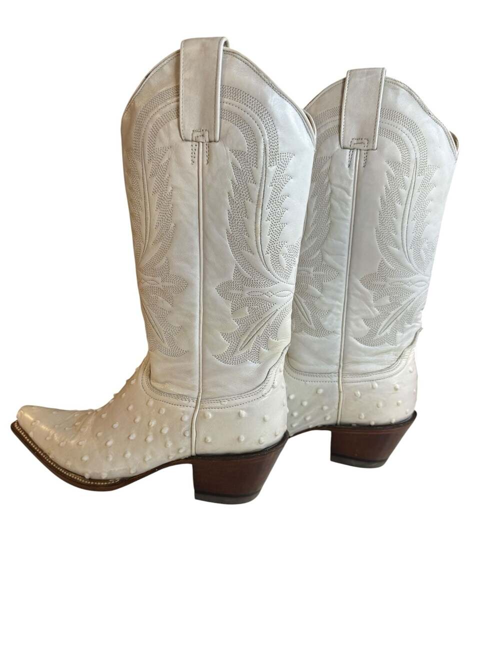 Cuatralba White Full Quill Ostrich Pointed Toe Cowboy Boots Women’s 8
